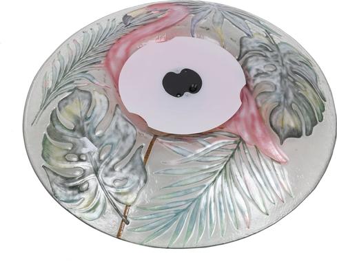 Show full view: Hi-Line Gift Solar Flamingo with Tortoise Shell Glass Bird Bath with Stand, Multicolor slide 8 of 10