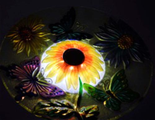 Show full view: Hi-Line Gift Solar Floral Glass Butterfly Bird Bath with Stand, Multicolor slide 3 of 6