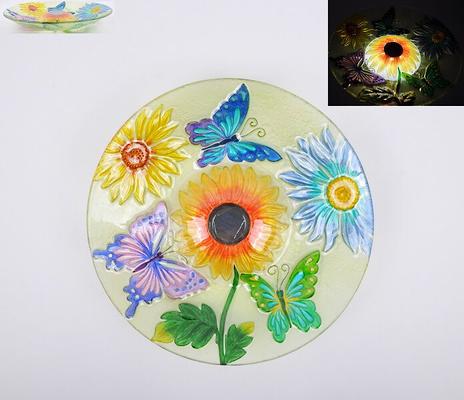 Show full view: Hi-Line Gift Solar Floral Glass Butterfly Bird Bath with Stand, Multicolor slide 5 of 6