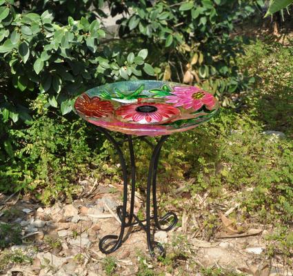 Show full view: Hi-Line Gift Solar Floral Glass Hummingbird Bird Bath with Stand, Multicolor slide 1 of 4