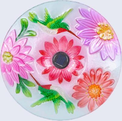 Show full view: Hi-Line Gift Solar Floral Glass Hummingbird Bird Bath with Stand, Multicolor slide 2 of 4