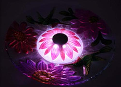 Show full view: Hi-Line Gift Solar Floral Glass Hummingbird Bird Bath with Stand, Multicolor slide 3 of 4