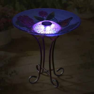Show full view: Hi-Line Gift Solar Floral Glass Monarch Butterfly Bird Bath with Stand, Multicolor slide 3 of 5