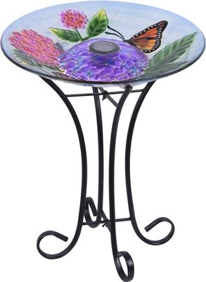 Show full view: Hi-Line Gift Solar Floral Glass Monarch Butterfly Bird Bath with Stand, Multicolor slide 5 of 5