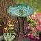 Show in main carousel: Hi-Line Gift Solar Green Peacock Feather Glass Bird Bath with Stand, Multicolor slide 1 of 10