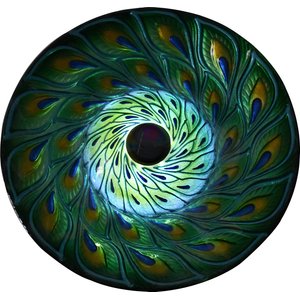 Hi-Line Gift Solar Green Peacock Feather Glass Bird Bath with Stand, Multicolor