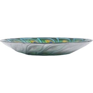 Hi-Line Gift Solar Green Peacock Feather Glass Bird Bath with Stand, Multicolor
