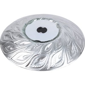 Hi-Line Gift Solar Green Peacock Feather Glass Bird Bath with Stand, Multicolor