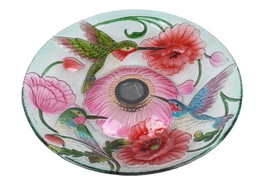 Show full view: Hi-Line Gift Solar Hummingbird with Corn Poppy Glass Bird Bath with Stand, Multicolor slide 8 of 11