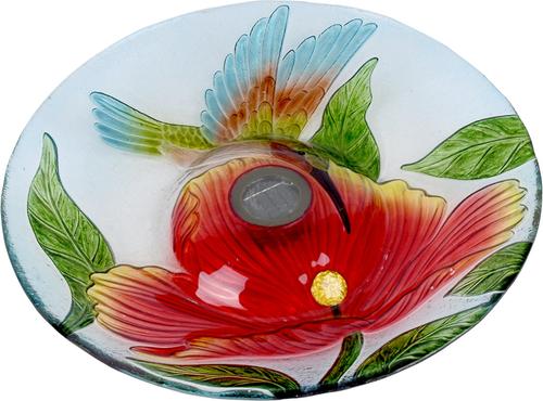Show full view: Hi-Line Gift Solar Hummingbird with Poppy Glass Bird Bath with Stand, Multicolor slide 6 of 11