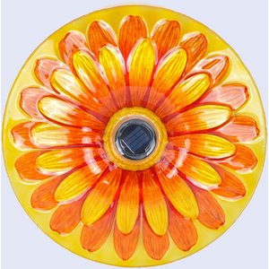 Hi-Line Gift Solar Orange Floral Glass Bird Bath with Stand, Multicolor