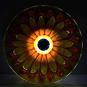 Hi-Line Gift Solar Orange Floral Glass Bird Bath with Stand, Multicolor
