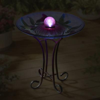 Show full view: Hi-Line Gift Solar ORB Floral Glass Hummingbird Bird Bath with Stand, Multicolor slide 3 of 5