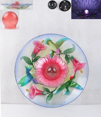 Show full view: Hi-Line Gift Solar ORB Floral Glass Hummingbird Bird Bath with Stand, Multicolor slide 4 of 5