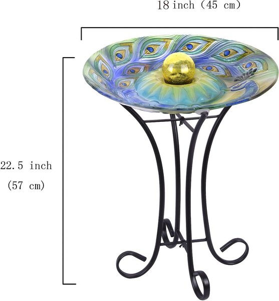 Show full view: Hi-Line Gift Solar ORB Peacock Glass Bird Bath with Stand, Multicolor slide 3 of 5