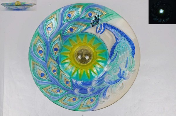 Show full view: Hi-Line Gift Solar ORB Peacock Glass Bird Bath with Stand, Multicolor slide 5 of 5