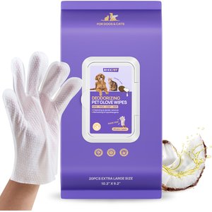 HICC PET Deodorizing Coconut Scent Cat & Dog Glove Grooming Wipes, 20 count