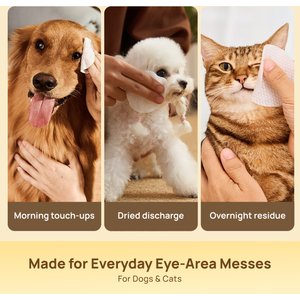 HICC PET Hypoallergenic Tear Stain Care Dog & Cat Eye Wipes, 100 count