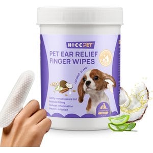 HICC PET Relief Ear Finger Wax, Dirt & Debris Care Dog & Cat Wipes, 50 count