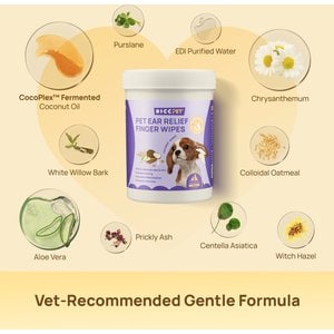 HICC PET Relief Ear Finger Wax, Dirt & Debris Care Dog & Cat Wipes, 50 count