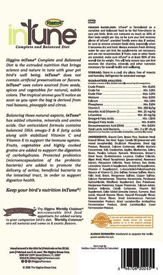 Show full view: Higgins inTune Complete & Balanced Diet Parakeet Bird Food, 2-lb bag slide 2 of 10