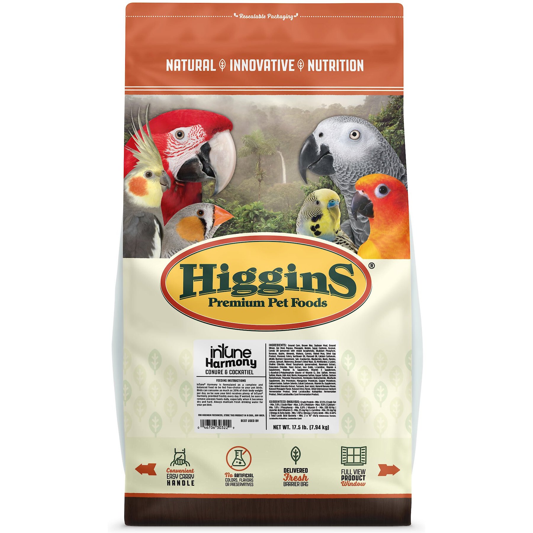 Higgins inTune Harmony Conure & Cockatiel Bird Food, 17.5-lb bag