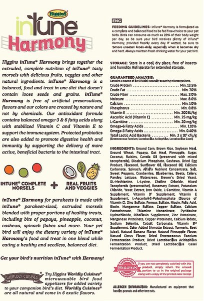 Higgins inTune Harmony Parakeet Bird Food