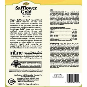 Higgins Safflower Gold Natural Mix Conure & Cockatiel Food, 3-lb bag