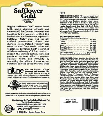 Show full view: Higgins Safflower Gold Natural Mix Conure & Cockatiel Food + Sungrow Parrot Chew Toy, Foraging Blocks, Rainbow Wood slide 3 of 7