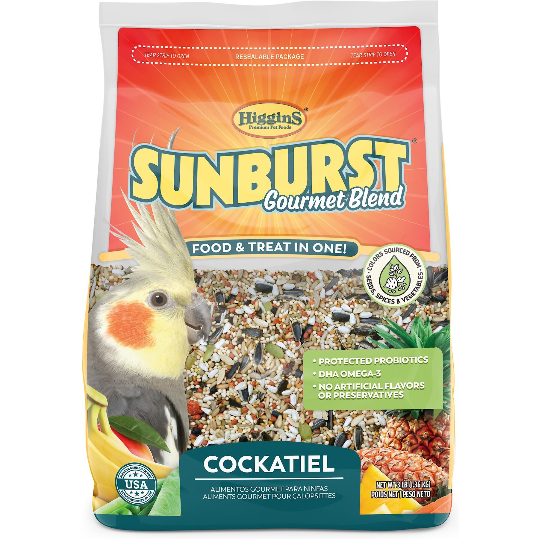 Higgins Sunburst Gourmet Blend Cockatiel Bird Food, 3-lb bag