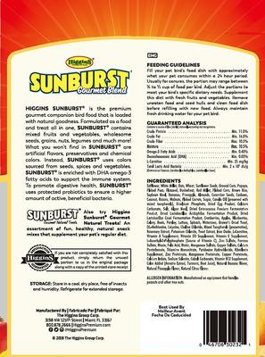 Show full view: Higgins Sunburst Gourmet Blend Conure Bird Food, 3-lb bag slide 2 of 7