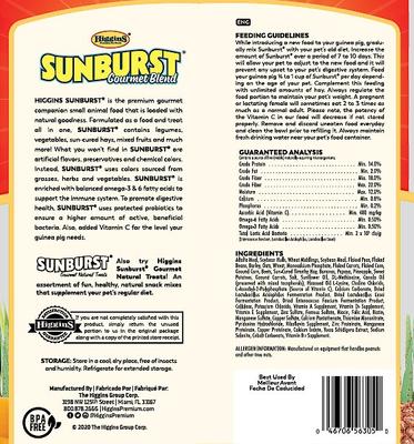 Show full view: Higgins Sunburst Gourmet Blend Guinea Pig Food, 6-lb bag slide 2 of 9