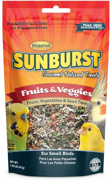 Higgins Sunburst Gourmet Treats Dried Fruits & Veggies Small Cockaiel & Canary Bird Treats, 3-oz bag