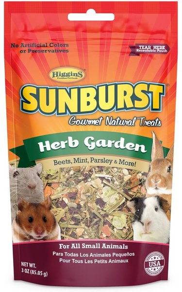 Show full view: Higgins Sunburst Gourmet Treats Herb Garden Dried Veggies Guinea Pig & Hamster Treats, 3-oz bag slide 1 of 5