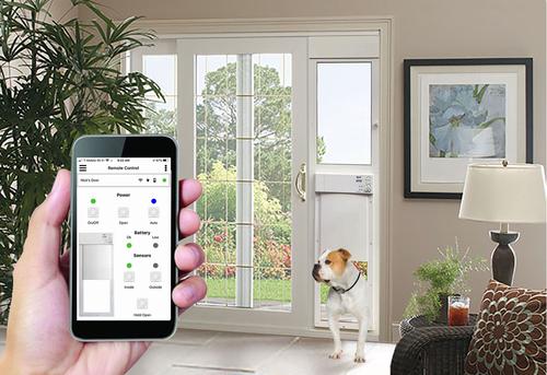 Show full view: High Tech Pet Products Power Pet Door, WI-FI Smartphone Controlled Full Patio Panel for Sliding Glass Door Installations, White, Large, Tall slide 2 of 9