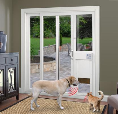 Show full view: High Tech Pet Products Power Pet Door, WI-FI Smartphone Controlled Full Patio Panel for Sliding Glass Door Installations, White, Large slide 7 of 9