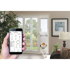 High Tech Pet Products Power Pet Door, WI-FI Smartphone Controlled Full Patio Panel for Sliding Glass Door Installations, White, Medium