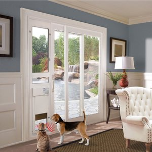 High Tech Pet Products Power Pet Door, WI-FI Smartphone Controlled Full Patio Panel for Sliding Glass Door Installations, White, Medium