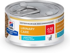 Hill's Prescription Diet c/d Multicare Stress Urinary Care Vegetable & Tuna Stew Wet Cat Food, 2.9-oz can, case of 4
