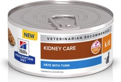 Hill's Prescription Diet k/d Kidney Care Pate with Tuna Wet Cat Food, 5.5-oz can, case of 4 slide 1 of 9