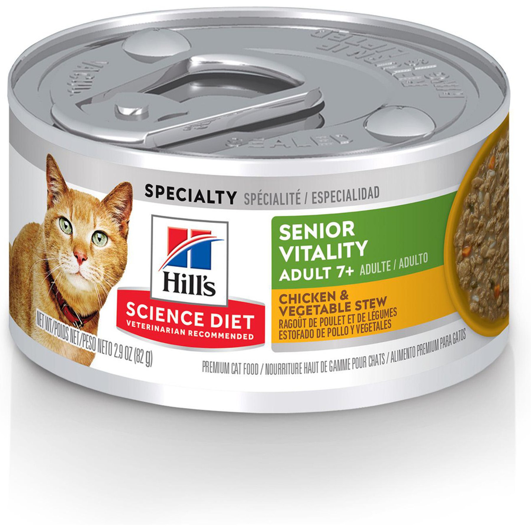 Hill's Science Diet Adult 7+ Senior Vitality Chicken & Vegetable Stew Wet Cat Food, 2.9-oz can, case of 4