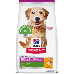Hill's Science Diet Adult 7+ Senior Vitality Small Breed & Mini Breed Chicken & Rice Recipe Dry Dog Food, 12.5-lb bag