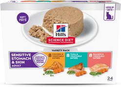Hill's Science Diet Adult Sensitive Stomach & Skin Chicken, Tuna & Salmon Variety Pack Wet Cat Food, 2.9-oz Can, 24 count