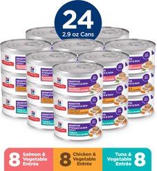 Hill's Science Diet Adult Sensitive Stomach & Skin Chicken, Tuna & Salmon Variety Pack Wet Cat Food, 2.9-oz Can, 24 count slide 2 of 9