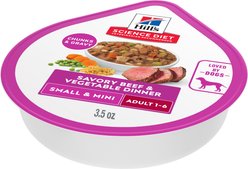 Hill's Science Diet Adult Small Breed & Mini Breed Savory Stew Beef & Vegetable Wet Dog Food Trays, 3.5-oz, case of 4