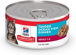 Hill's Science Diet Adult Tender Ocean Fish Dinner Wet Cat Food, 5.5-oz can, case of 4