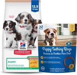 Hill's Science Diet Puppy Chicken & Brown Rice Recipe Dry Dog Food, 12.5-lb bag + N-Bone Puppy Teething Ring Chicken Flavor Dog Treats, 6 count