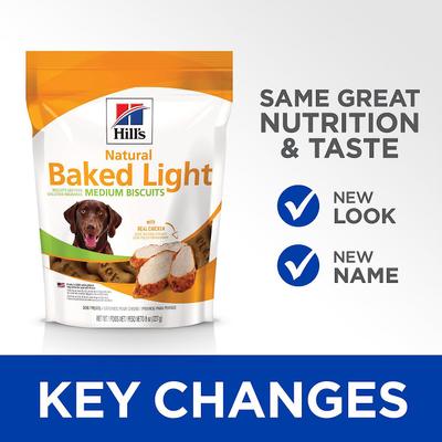 Show full view: Hill's Natural Baked Light Medium Biscuits with Real Chicken Dog Treats, 2.8-oz bag, 2 count slide 3 of 10