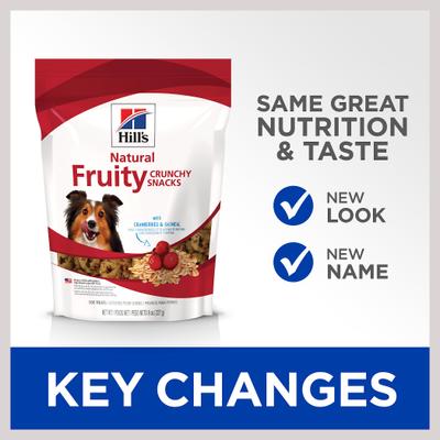 Show full view: Hill's Natural Fruity Snacks with Cranberries & Oatmeal Crunchy Dog Treats, 8-oz bag slide 3 of 10