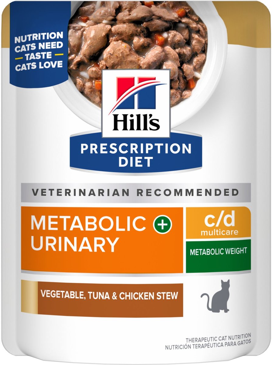 Hill's Prescription Diet c/d Multicare + Metabolic Feline Vegetable, Tuna & Chicken Stew Wet Cat Food, 2.8-oz pouch, case of 24